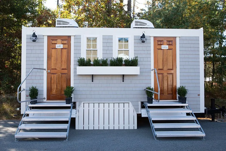 Wedding restroom units discretely staged at a venue in Mountain Home, Arkansas